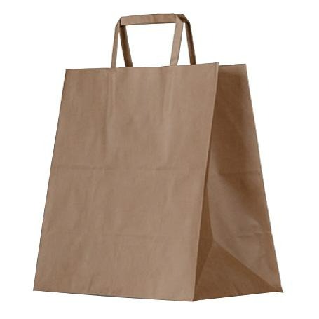 Brown Kraft Paper Bag With Flat Handle - Large - BCB-F-L - 360x320x180mm CTN 150