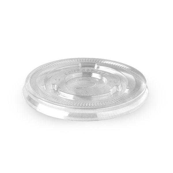 12-22oz 90mm Clear PLA Flat Slot Lid for Paper Cold Cups - Compostable - BCL-90C-PLA(F)-1000 CTN 1000