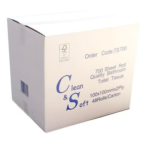TS700 Clean & Soft 2 Ply 700 sheet Toilet Rolls CTN 48