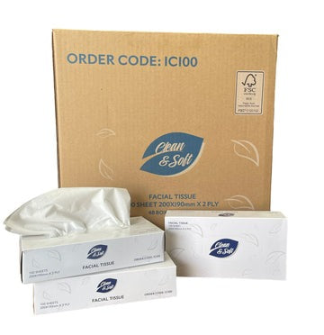 IC100 Clean & Soft ULTRA 2 Ply 100 sheet Facial Tissues CTN 48